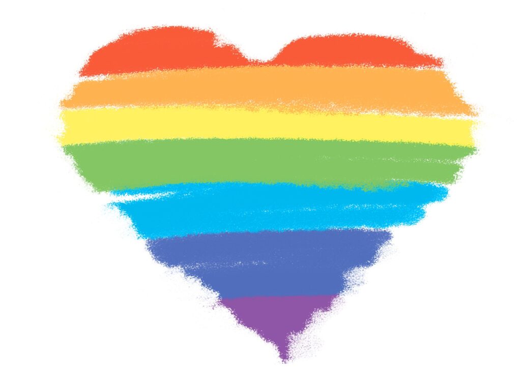 Die Illustration von Alexandra Koch auf Pixabay zeigt ein Herz in Regenbogenfarben im Stil einer Kreidezeichnung.
