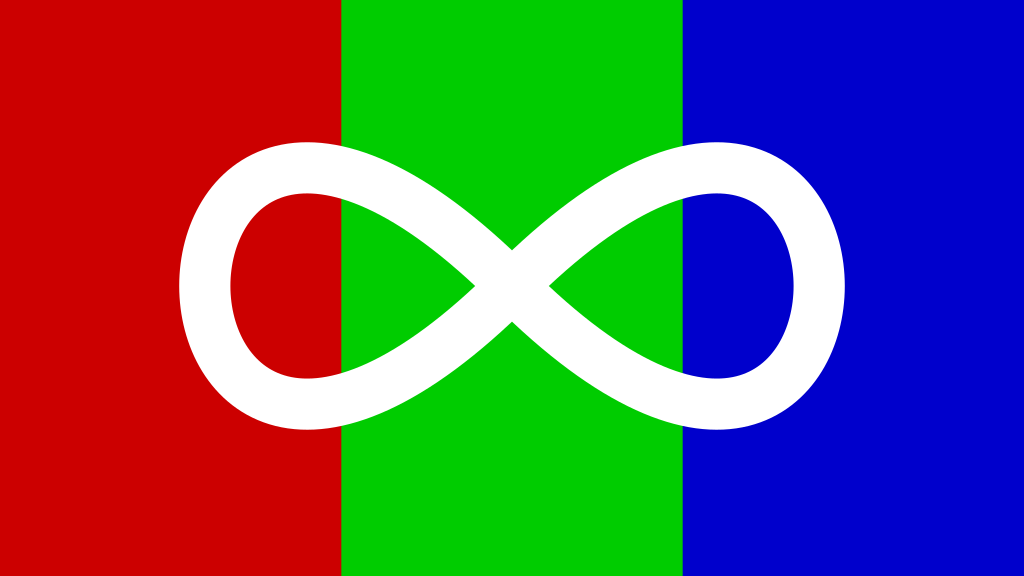 Die Autism Pride Flag. Von rechts nach links jeweils zu einem Drittel die Farben Rot, Grün und Blau. In der Mitte der Flagge über alle Farben ein weißes Unendlichkeits-Symbol.